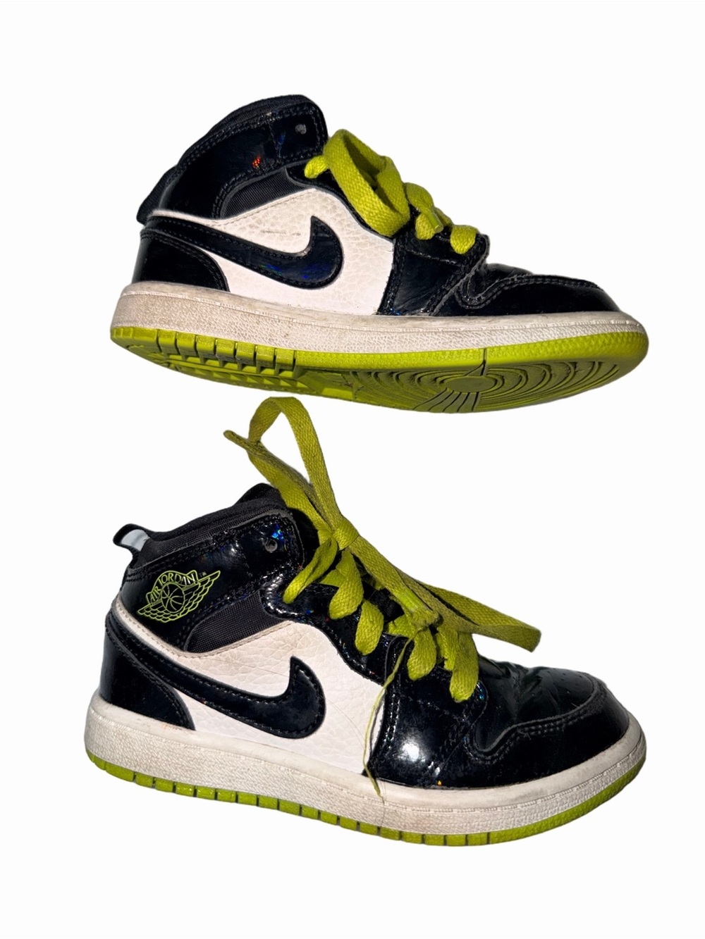 Nike Air Jordan 1 Mid SE Kids’ Black/White/Lime Sneakers – Size 11C - Picture 5 of 7
